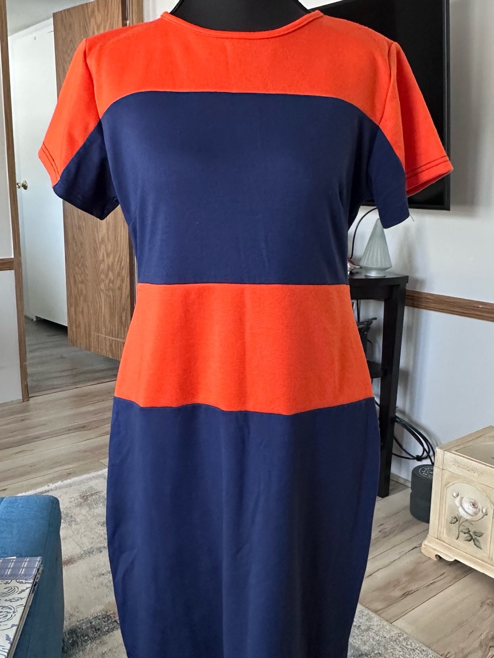 Navy and Orange Colorblock Shift Dress - SIZE L